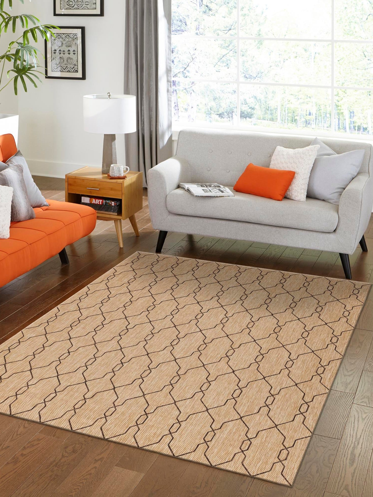 Natural 8' x 11' 4 Outdoor Trellis Rectangle Area Rug Weather Resistant for Patio, Deck, Terrace, Balcony, Porch Geometric Design Water Safe Outside Carpet for Sale at Rug Engine