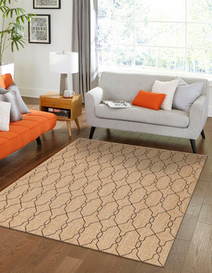 Natural 4' 1 x 6' 1 Outdoor Trellis Rectangle Area Rug Weather Resistant for Patio, Deck, Terrace, Balcony, Porch Geometric Design Water Safe Outside Carpet for Sale at Rug Engine