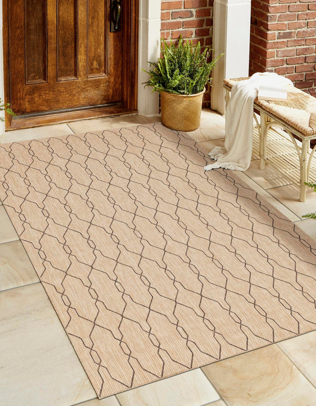 Natural 4' 1 x 6' 1 Outdoor Trellis Rectangle Area Rug Weather Resistant for Patio, Deck, Terrace, Balcony, Porch Geometric Design Water Safe Outside Carpet for Sale at Rug Engine