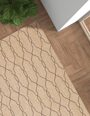 Natural 4' 1 x 6' 1 Outdoor Trellis Rectangle Area Rug Weather Resistant for Patio, Deck, Terrace, Balcony, Porch Geometric Design Water Safe Outside Carpet for Sale at Rug Engine