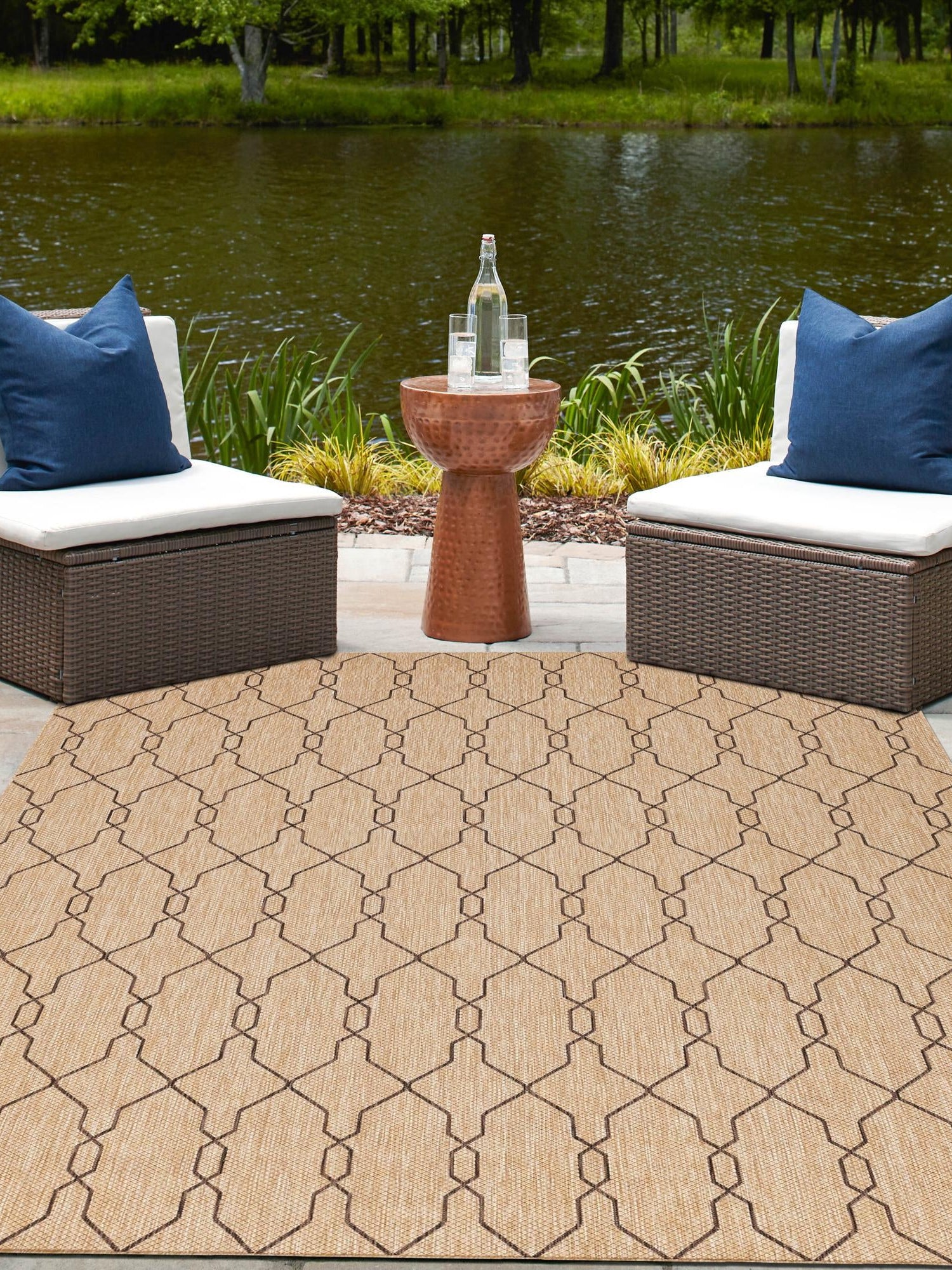 Natural 4' 1 x 6' 1 Outdoor Trellis Rectangle Area Rug Weather Resistant for Patio, Deck, Terrace, Balcony, Porch Geometric Design Water Safe Outside Carpet for Sale at Rug Engine