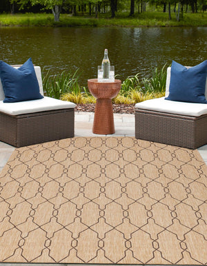 Natural 4' 1 x 6' 1 Outdoor Trellis Rectangle Area Rug Weather Resistant for Patio, Deck, Terrace, Balcony, Porch Geometric Design Water Safe Outside Carpet for Sale at Rug Engine