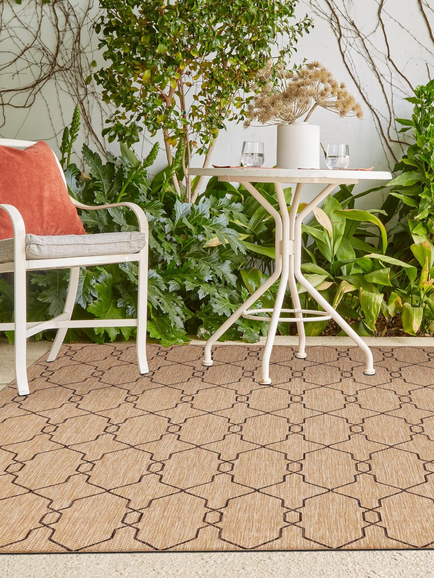 Natural 5' 1 x 8' Outdoor Trellis Rectangle Area Rug Weather Resistant for Patio, Deck, Terrace, Balcony, Porch Geometric Design Water Safe Outside Carpet for Sale at Rug Engine