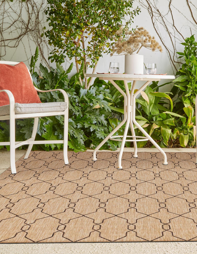 Natural 4' 1 x 6' 1 Outdoor Trellis Rectangle Area Rug Weather Resistant for Patio, Deck, Terrace, Balcony, Porch Geometric Design Water Safe Outside Carpet for Sale at Rug Engine
