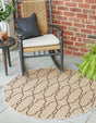 Natural 4' 1 x 4' 1 Outdoor Trellis Round Area Rug Weather Resistant for Patio, Deck, Terrace, Balcony, Porch Geometric Design Water Safe Outside Carpet for Sale at Rug Engine