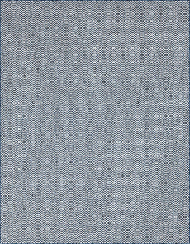 Blue 9' x 12' Outdoor Trellis Rectangle Area Rug Weather Resistant for Patio, Deck, Terrace, Balcony, Porch Geometric Design Water Safe Outside Carpet for Sale at Rug Engine