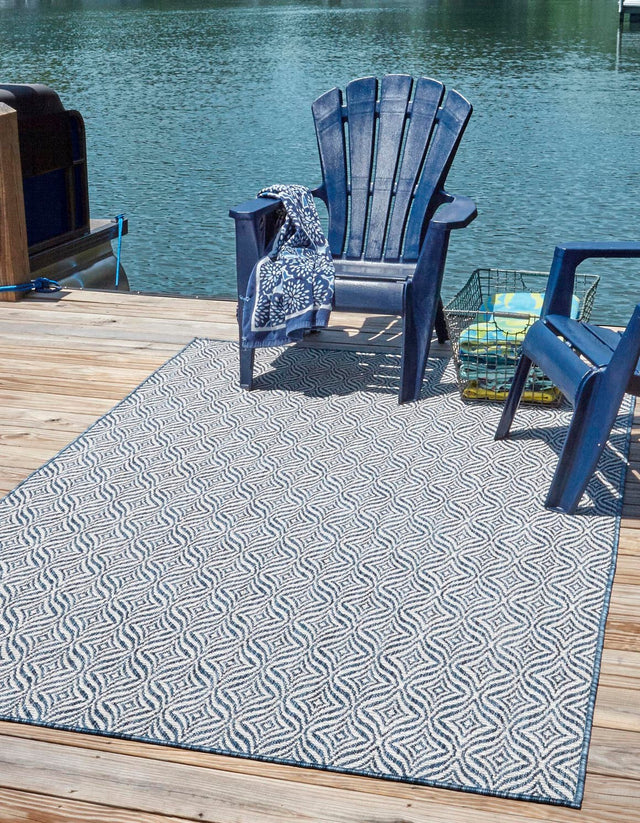 Blue 7' 1 x 10' Outdoor Trellis Rectangle Area Rug Weather Resistant for Patio, Deck, Terrace, Balcony, Porch Geometric Design Water Safe Outside Carpet for Sale at Rug Engine