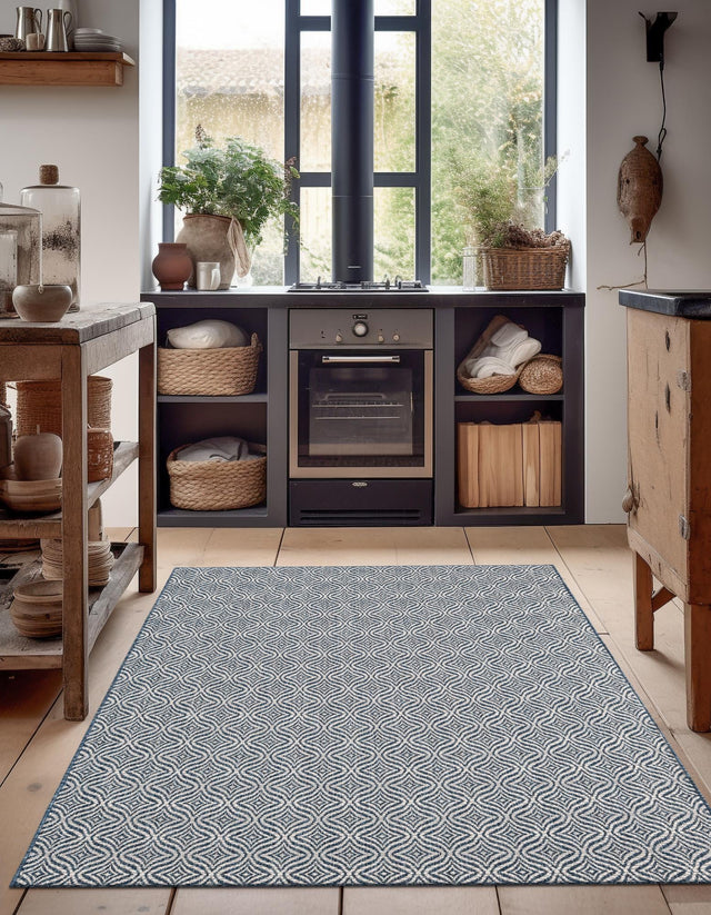 Blue 7' 1 x 10' Outdoor Trellis Rectangle Area Rug Weather Resistant for Patio, Deck, Terrace, Balcony, Porch Geometric Design Water Safe Outside Carpet for Sale at Rug Engine