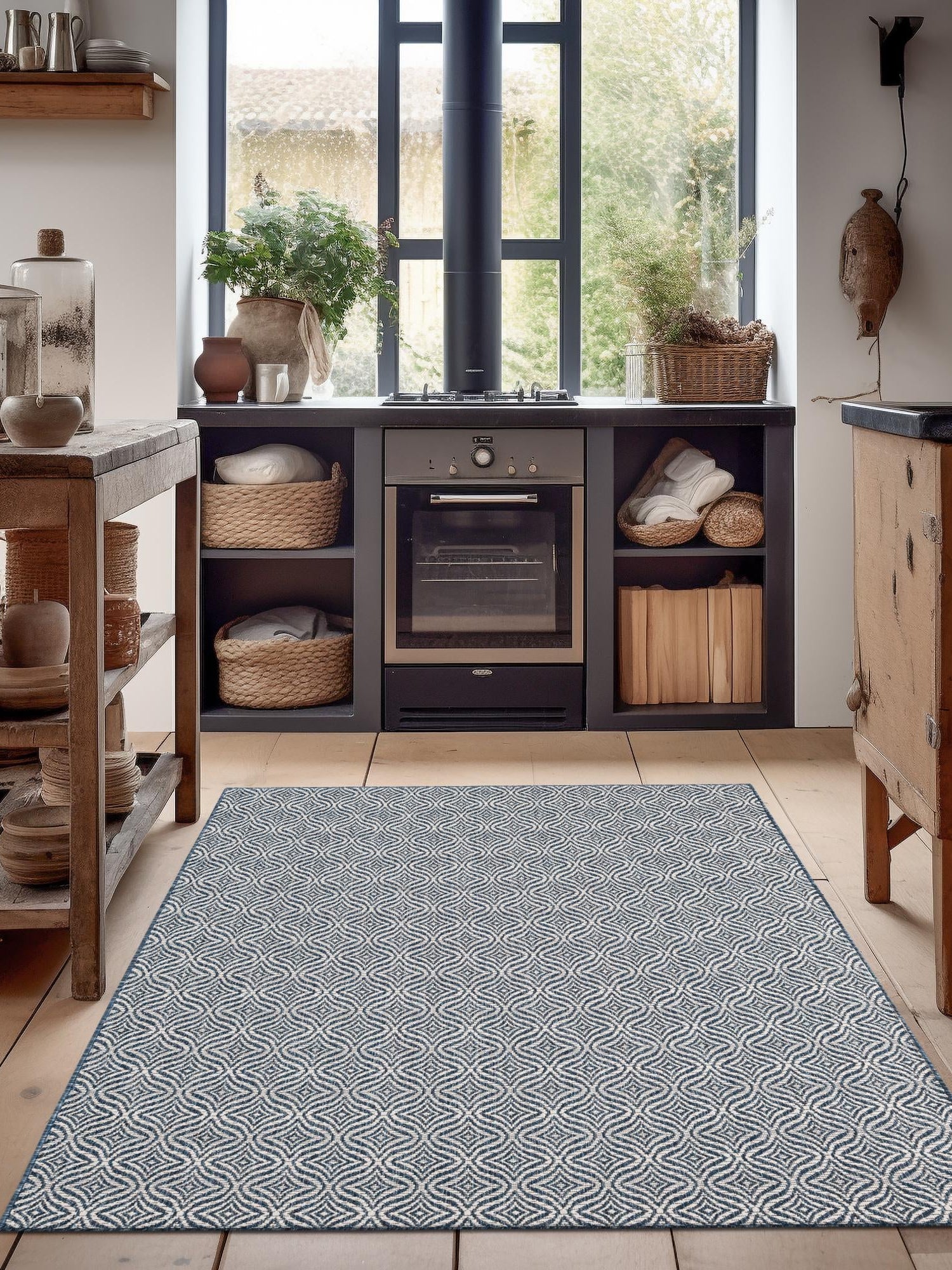 Blue 5' 3 x 8' Outdoor Trellis Rectangle Area Rug Weather Resistant for Patio, Deck, Terrace, Balcony, Porch Geometric Design Water Safe Outside Carpet for Sale at Rug Engine