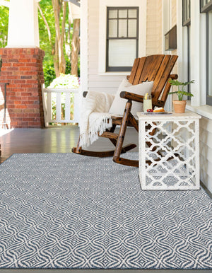 Blue 7' 1 x 10' Outdoor Trellis Rectangle Area Rug Weather Resistant for Patio, Deck, Terrace, Balcony, Porch Geometric Design Water Safe Outside Carpet for Sale at Rug Engine