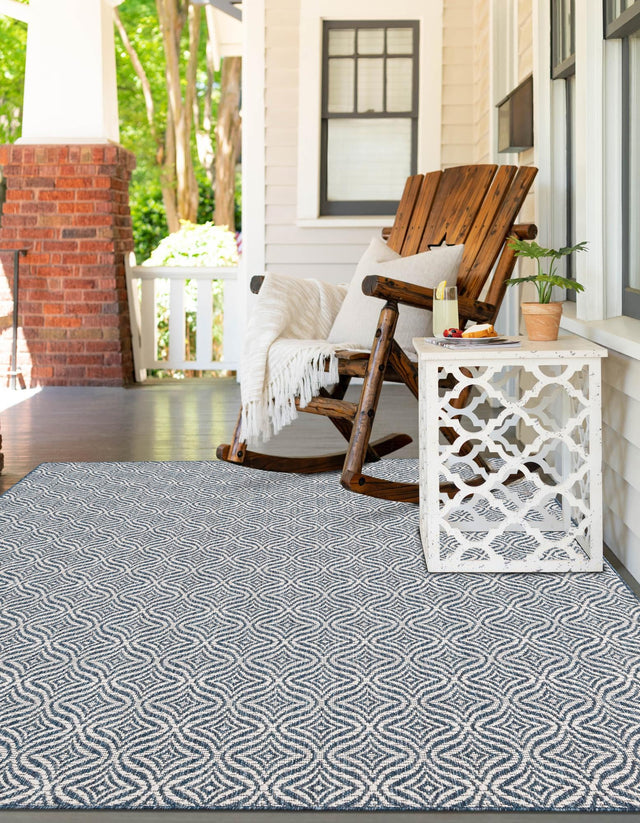 Blue 7' 1 x 10' Outdoor Trellis Rectangle Area Rug Weather Resistant for Patio, Deck, Terrace, Balcony, Porch Geometric Design Water Safe Outside Carpet for Sale at Rug Engine