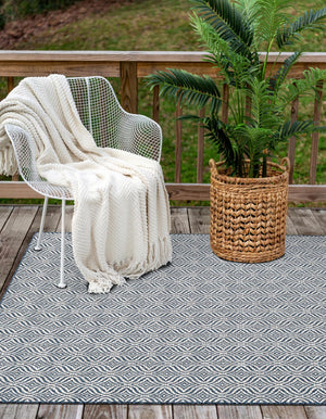 Blue 7' 1 x 10' Outdoor Trellis Rectangle Area Rug Weather Resistant for Patio, Deck, Terrace, Balcony, Porch Geometric Design Water Safe Outside Carpet for Sale at Rug Engine