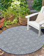 Blue 4' 1 x 4' 1 Outdoor Trellis Round Area Rug Weather Resistant for Patio, Deck, Terrace, Balcony, Porch Geometric Design Water Safe Outside Carpet for Sale at Rug Engine
