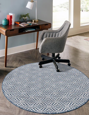 Blue 4' 1 x 4' 1 Outdoor Trellis Round Area Rug Weather Resistant for Patio, Deck, Terrace, Balcony, Porch Geometric Design Water Safe Outside Carpet for Sale at Rug Engine