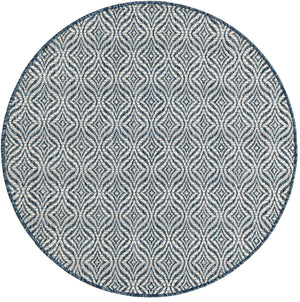 Blue 4' 1 x 4' 1 Outdoor Trellis Round Area Rug Weather Resistant for Patio, Deck, Terrace, Balcony, Porch Geometric Design Water Safe Outside Carpet for Sale at Rug Engine