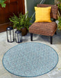 Teal 4' 1 x 4' 1 Outdoor Trellis Round Area Rug Weather Resistant for Patio, Deck, Terrace, Balcony, Porch Geometric Design Water Safe Outside Carpet for Sale at Rug Engine