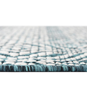 Teal 4' 1 x 4' 1 Outdoor Trellis Round Area Rug Weather Resistant for Patio, Deck, Terrace, Balcony, Porch Geometric Design Water Safe Outside Carpet for Sale at Rug Engine