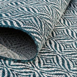 Teal 4' 1 x 4' 1 Outdoor Trellis Round Area Rug Weather Resistant for Patio, Deck, Terrace, Balcony, Porch Geometric Design Water Safe Outside Carpet for Sale at Rug Engine