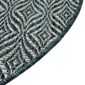Teal 4' 1 x 4' 1 Outdoor Trellis Round Area Rug Weather Resistant for Patio, Deck, Terrace, Balcony, Porch Geometric Design Water Safe Outside Carpet for Sale at Rug Engine