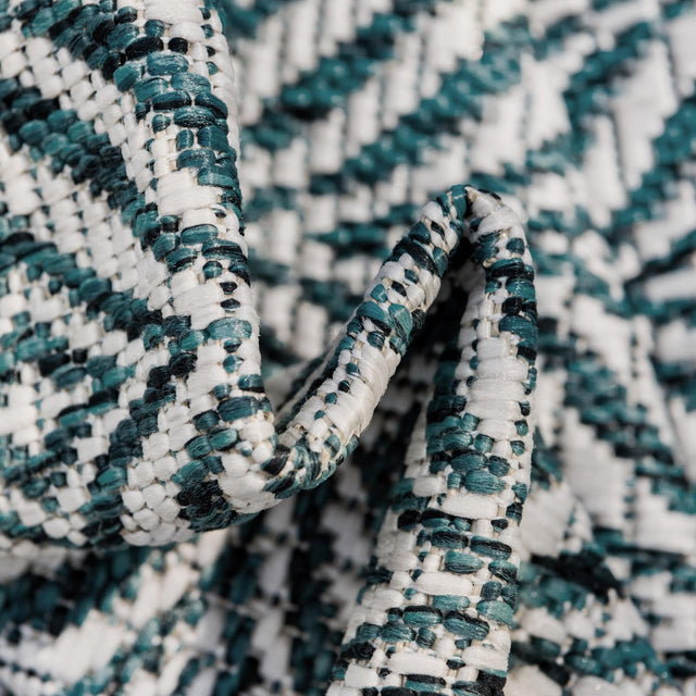 Teal 4' 1 x 4' 1 Outdoor Trellis Round Area Rug Weather Resistant for Patio, Deck, Terrace, Balcony, Porch Geometric Design Water Safe Outside Carpet for Sale at Rug Engine