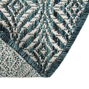 Teal 4' 1 x 4' 1 Outdoor Trellis Round Area Rug Weather Resistant for Patio, Deck, Terrace, Balcony, Porch Geometric Design Water Safe Outside Carpet for Sale at Rug Engine
