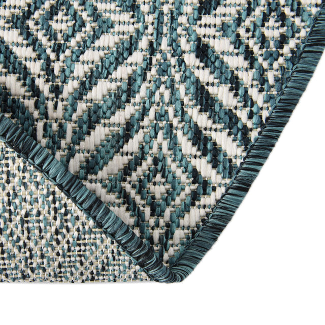 Teal 4' 1 x 4' 1 Outdoor Trellis Round Area Rug Weather Resistant for Patio, Deck, Terrace, Balcony, Porch Geometric Design Water Safe Outside Carpet for Sale at Rug Engine
