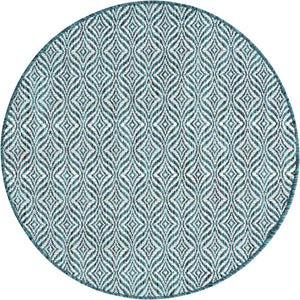 Teal 4' 1 x 4' 1 Outdoor Trellis Round Area Rug Weather Resistant for Patio, Deck, Terrace, Balcony, Porch Geometric Design Water Safe Outside Carpet for Sale at Rug Engine