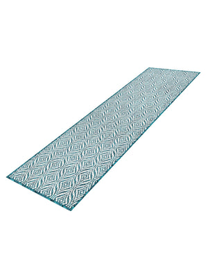 Teal 2' x 6' 1 Outdoor Trellis Runner Area Rug Weather Resistant for Patio, Deck, Terrace, Balcony, Porch Geometric Design Water Safe Outside Carpet for Sale at Rug Engine