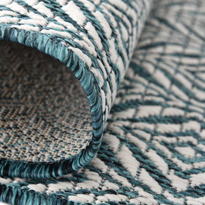 Teal 2' x 6' 1 Outdoor Trellis Runner Area Rug Weather Resistant for Patio, Deck, Terrace, Balcony, Porch Geometric Design Water Safe Outside Carpet for Sale at Rug Engine