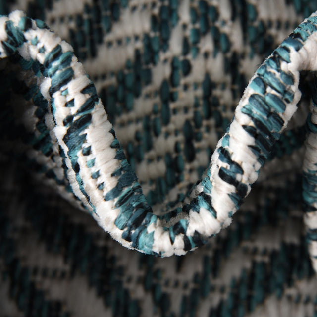 Teal 2' x 6' 1 Outdoor Trellis Runner Area Rug Weather Resistant for Patio, Deck, Terrace, Balcony, Porch Geometric Design Water Safe Outside Carpet for Sale at Rug Engine