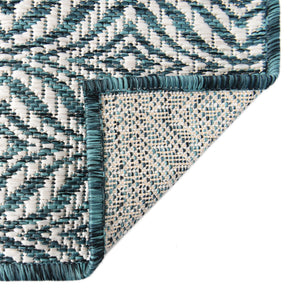 Teal 2' x 6' 1 Outdoor Trellis Runner Area Rug Weather Resistant for Patio, Deck, Terrace, Balcony, Porch Geometric Design Water Safe Outside Carpet for Sale at Rug Engine