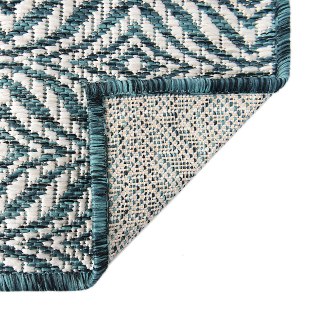 Teal 2' x 6' 1 Outdoor Trellis Runner Area Rug Weather Resistant for Patio, Deck, Terrace, Balcony, Porch Geometric Design Water Safe Outside Carpet for Sale at Rug Engine