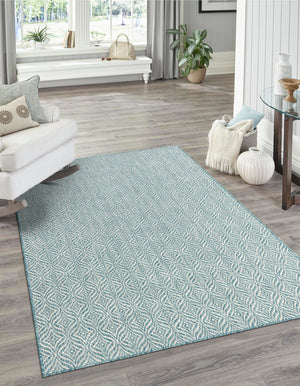 Aqua 4' 1 x 6' 1 Outdoor Trellis Rectangle Area Rug Weather Resistant for Patio, Deck, Terrace, Balcony, Porch Geometric Design Water Safe Outside Carpet for Sale at Rug Engine
