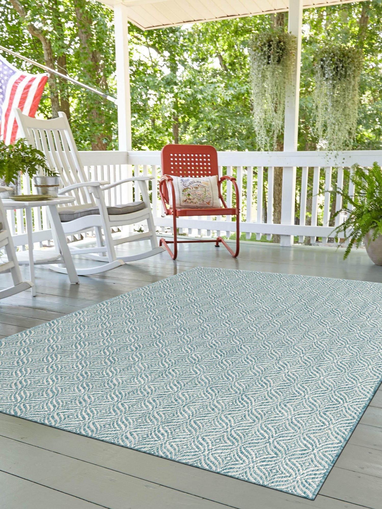 Aqua 4' 1 x 6' 1 Outdoor Trellis Rectangle Area Rug Weather Resistant for Patio, Deck, Terrace, Balcony, Porch Geometric Design Water Safe Outside Carpet for Sale at Rug Engine