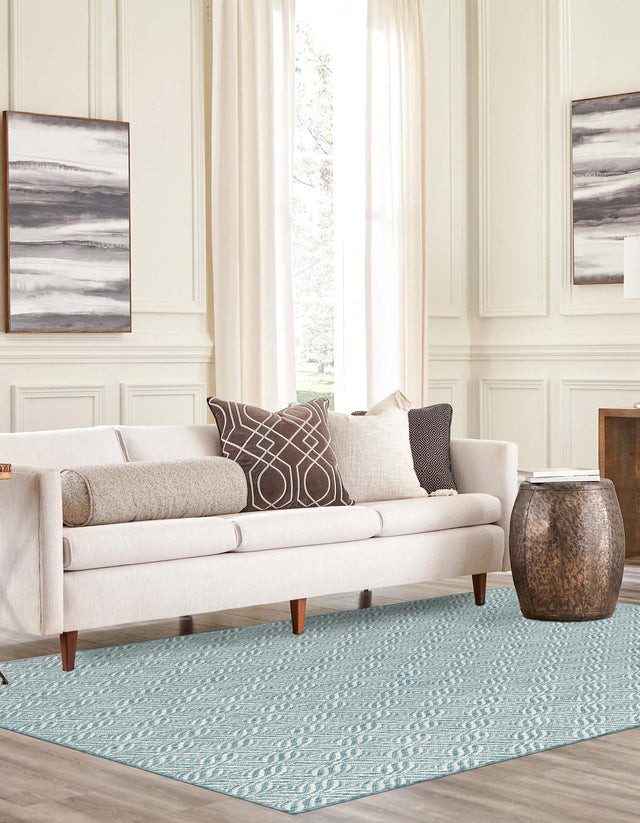 Aqua 7' 1 x 10' Outdoor Trellis Rectangle Rug