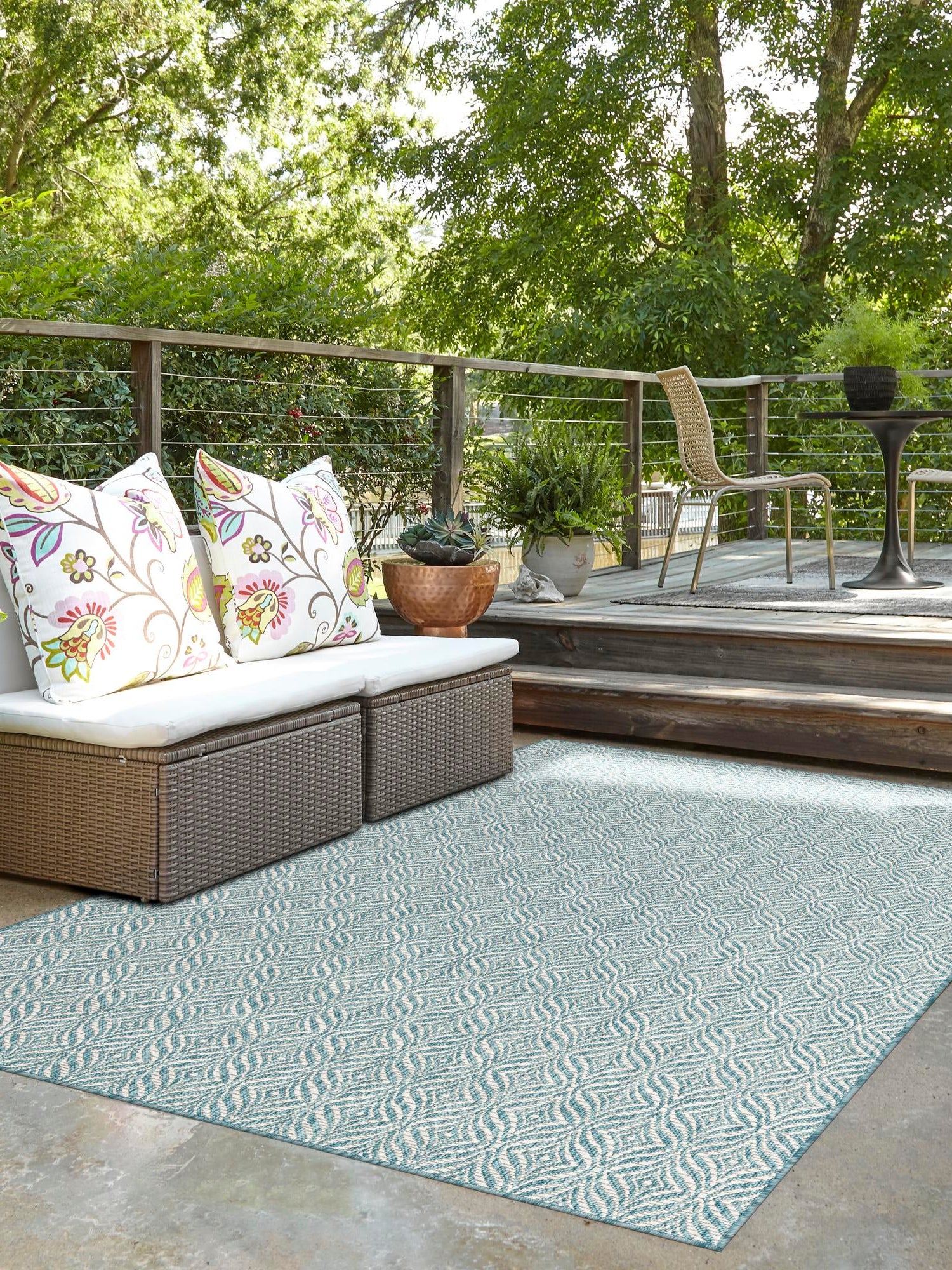 Aqua 7' 10 x 11' Outdoor Trellis Rectangle Area Rug Weather Resistant for Patio, Deck, Terrace, Balcony, Porch Geometric Design Water Safe Outside Carpet for Sale at Rug Engine