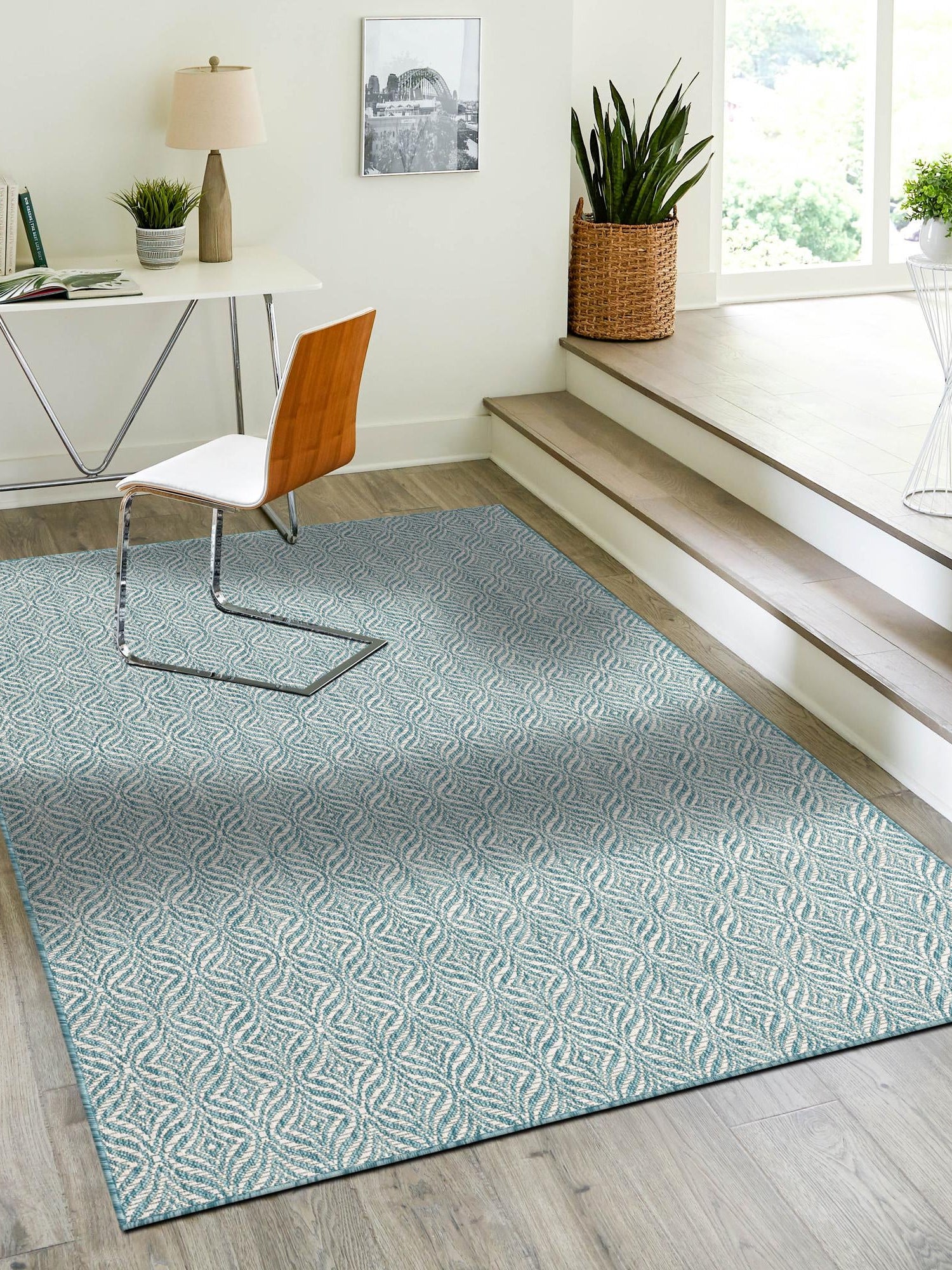 Aqua 7' 1 x 10' Outdoor Trellis Rectangle Area Rug Weather Resistant for Patio, Deck, Terrace, Balcony, Porch Geometric Design Water Safe Outside Carpet for Sale at Rug Engine
