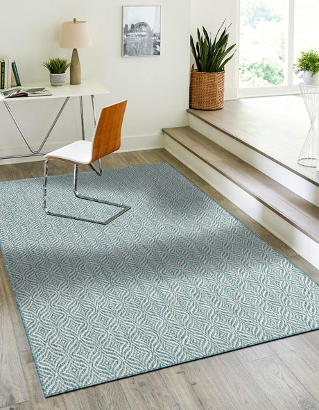 Aqua 7' 1 x 10' Outdoor Trellis Rectangle Area Rug Weather Resistant for Patio, Deck, Terrace, Balcony, Porch Geometric Design Water Safe Outside Carpet for Sale at Rug Engine