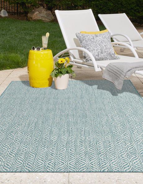 Aqua 7' 1 x 10' Outdoor Trellis Rectangle Area Rug Weather Resistant for Patio, Deck, Terrace, Balcony, Porch Geometric Design Water Safe Outside Carpet for Sale at Rug Engine