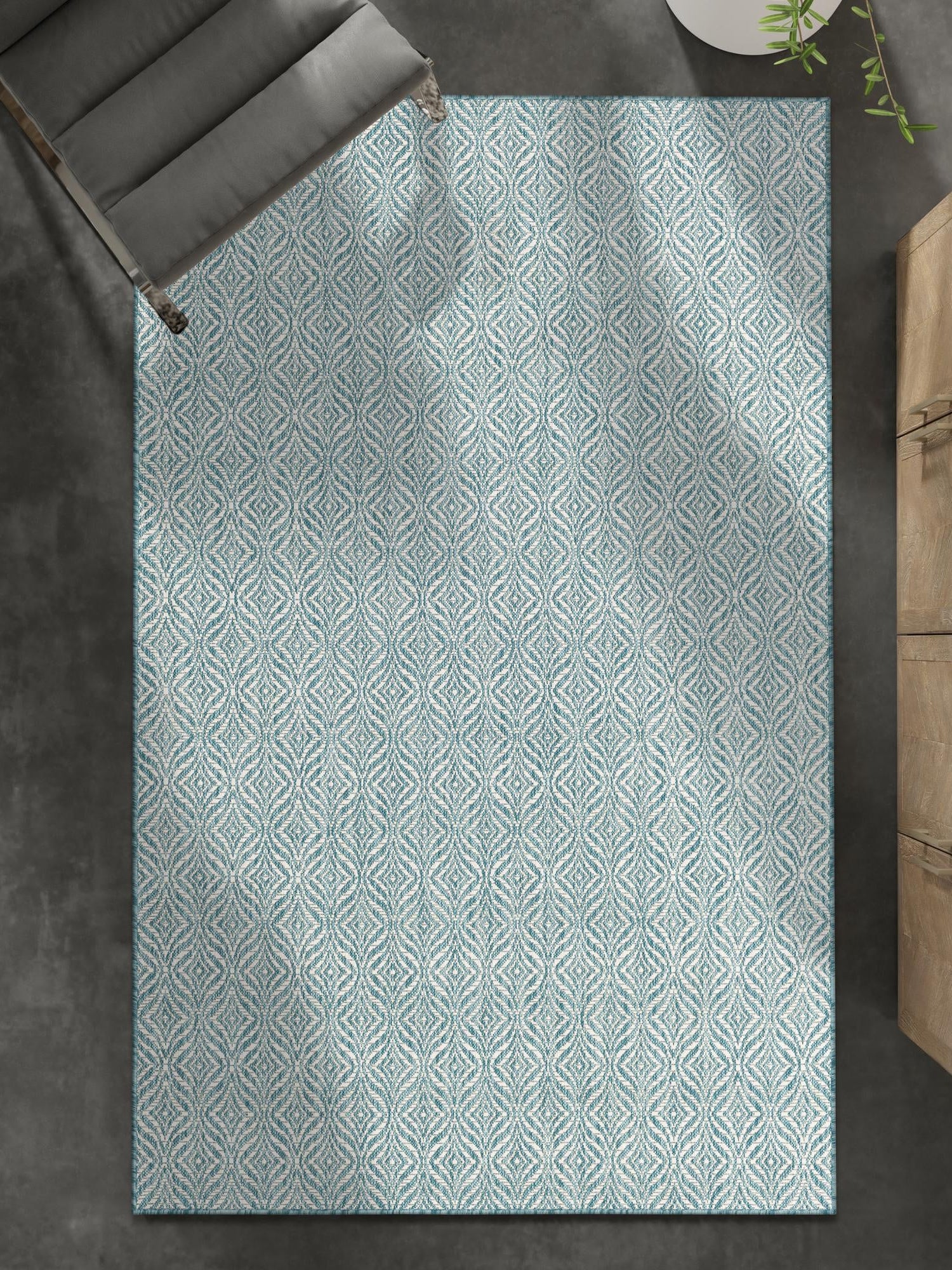 Aqua 7' 1 x 10' Outdoor Trellis Rectangle Area Rug Weather Resistant for Patio, Deck, Terrace, Balcony, Porch Geometric Design Water Safe Outside Carpet for Sale at Rug Engine