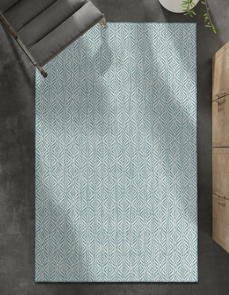Aqua 7' 1 x 10' Outdoor Trellis Rectangle Area Rug Weather Resistant for Patio, Deck, Terrace, Balcony, Porch Geometric Design Water Safe Outside Carpet for Sale at Rug Engine