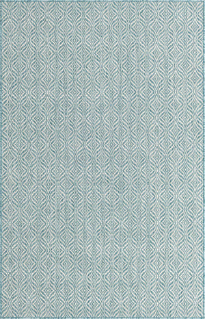Aqua 5' 3 x 8' Outdoor Trellis Rectangle Area Rug Weather Resistant for Patio, Deck, Terrace, Balcony, Porch Geometric Design Water Safe Outside Carpet for Sale at Rug Engine