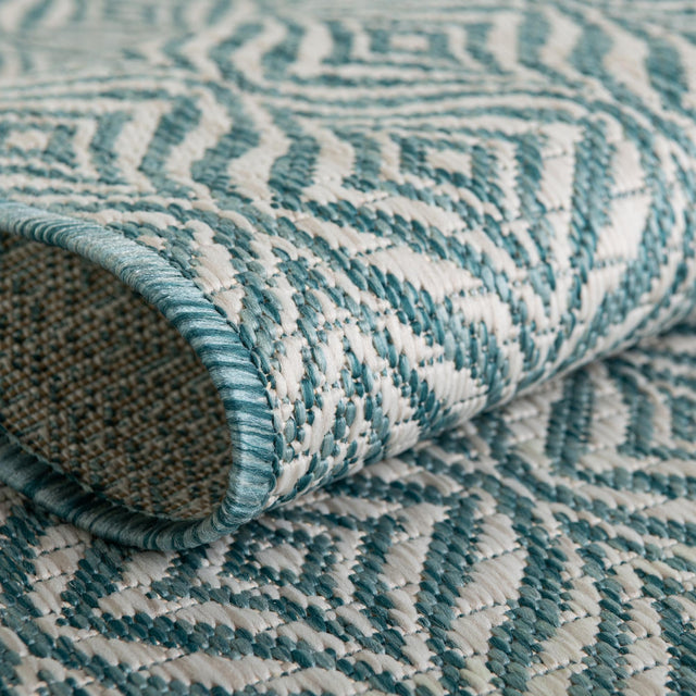 Aqua 2' x 6' 1 Outdoor Trellis Runner Area Rug Weather Resistant for Patio, Deck, Terrace, Balcony, Porch Geometric Design Water Safe Outside Carpet for Sale at Rug Engine