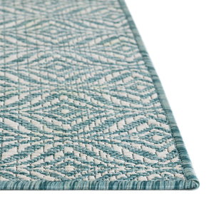 Aqua 2' x 6' 1 Outdoor Trellis Runner Area Rug Weather Resistant for Patio, Deck, Terrace, Balcony, Porch Geometric Design Water Safe Outside Carpet for Sale at Rug Engine