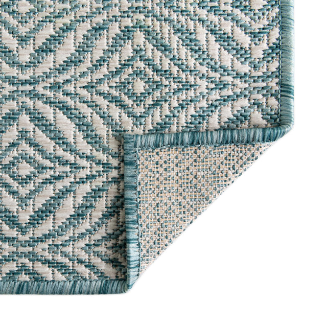 Aqua 2' x 6' 1 Outdoor Trellis Runner Area Rug Weather Resistant for Patio, Deck, Terrace, Balcony, Porch Geometric Design Water Safe Outside Carpet for Sale at Rug Engine