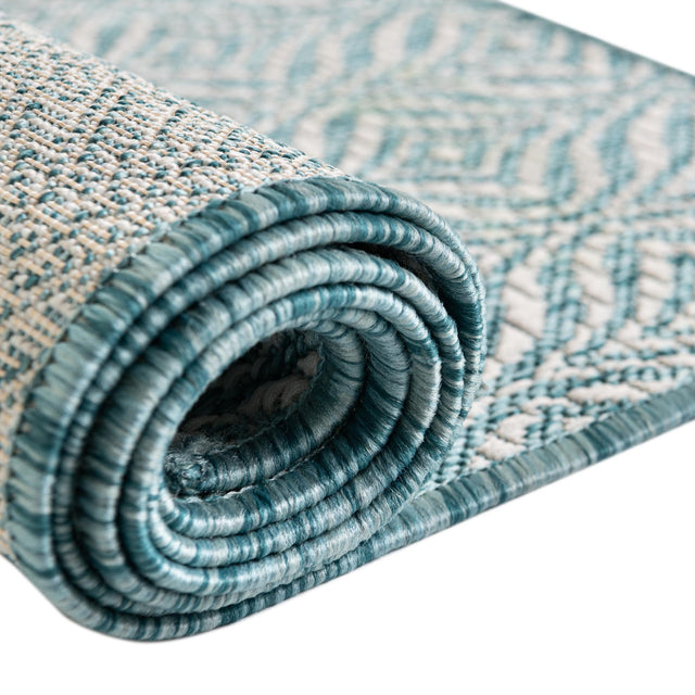 Aqua 2' x 6' 1 Outdoor Trellis Runner Area Rug Weather Resistant for Patio, Deck, Terrace, Balcony, Porch Geometric Design Water Safe Outside Carpet for Sale at Rug Engine
