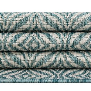 Aqua 2' x 6' 1 Outdoor Trellis Runner Area Rug Weather Resistant for Patio, Deck, Terrace, Balcony, Porch Geometric Design Water Safe Outside Carpet for Sale at Rug Engine