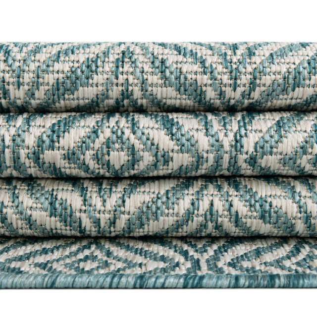 Aqua 2' x 6' 1 Outdoor Trellis Runner Area Rug Weather Resistant for Patio, Deck, Terrace, Balcony, Porch Geometric Design Water Safe Outside Carpet for Sale at Rug Engine