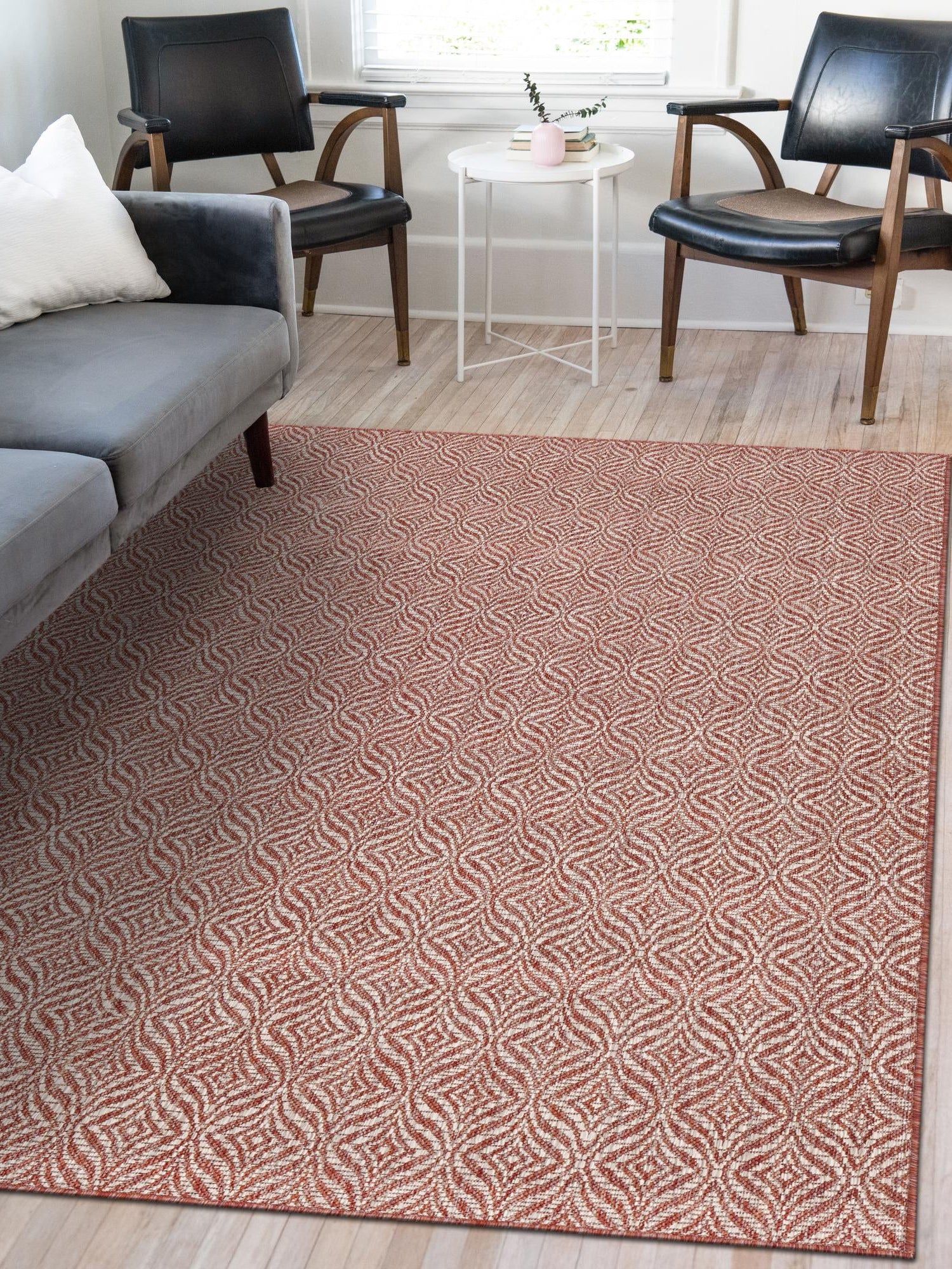 Rust Red 9' x 12' Outdoor Trellis Rectangle Area Rug Weather Resistant for Patio, Deck, Terrace, Balcony, Porch Geometric Design Water Safe Outside Carpet for Sale at Rug Engine