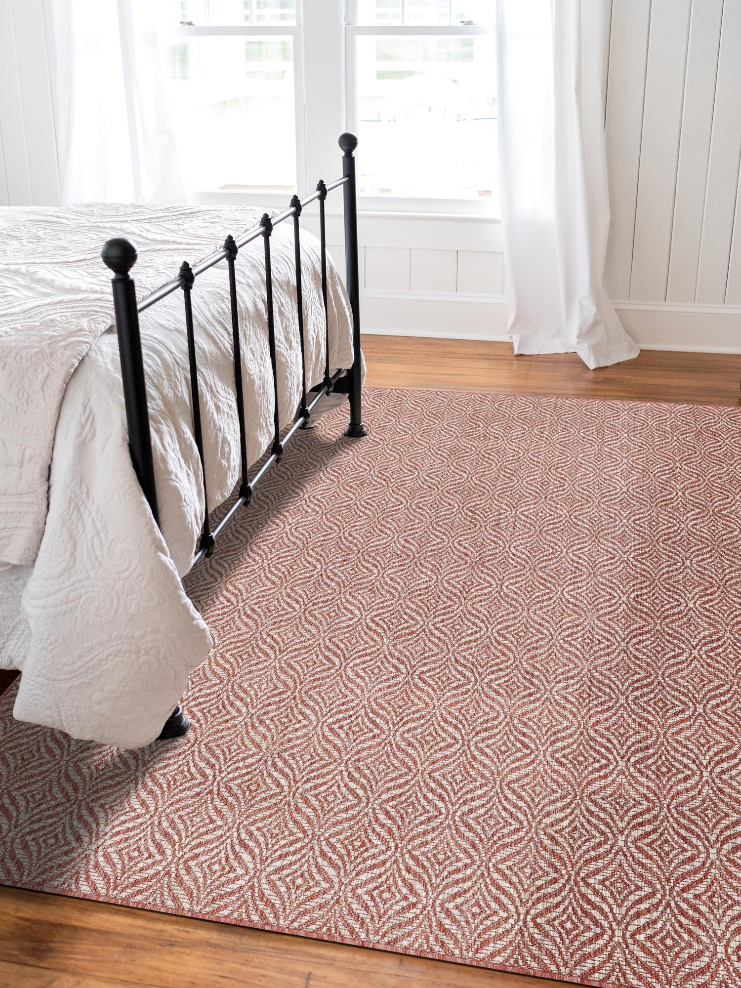 Rust Red 7' 1 x 10' Outdoor Trellis Rectangle Area Rug Weather Resistant for Patio, Deck, Terrace, Balcony, Porch Geometric Design Water Safe Outside Carpet for Sale at Rug Engine